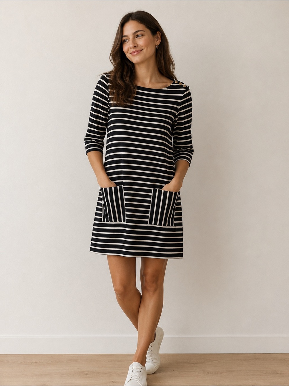 Tommy Hilfiger Nautical Dress Size Large Navy White Pockets Coastal Preppy Chic